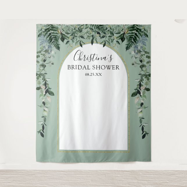 Sage Green Modern botanic leaves photo backdrop (Front)