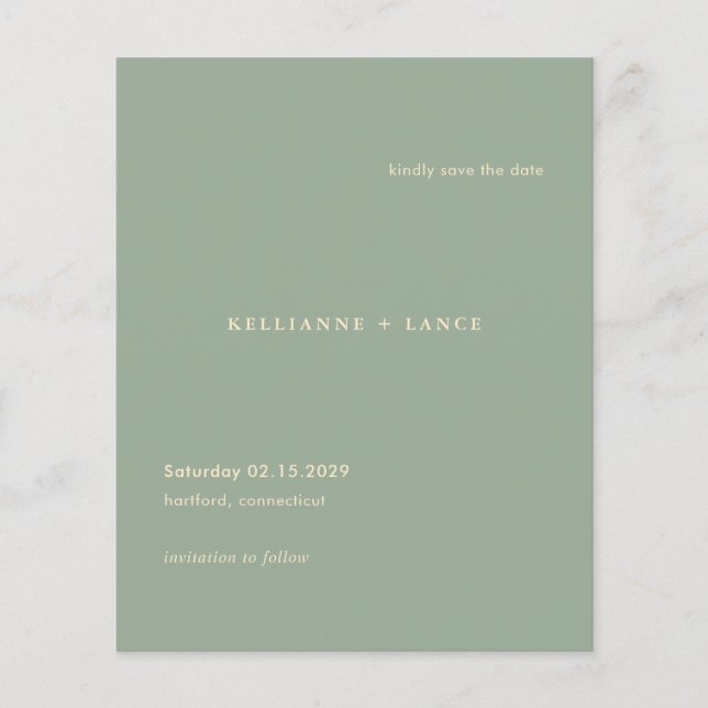 Sage Green Modern Budget Wedding Save the Date Flyer (Front)