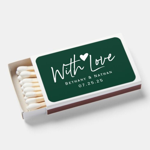 Sage Green modern calligraphy wedding favors Matchboxes