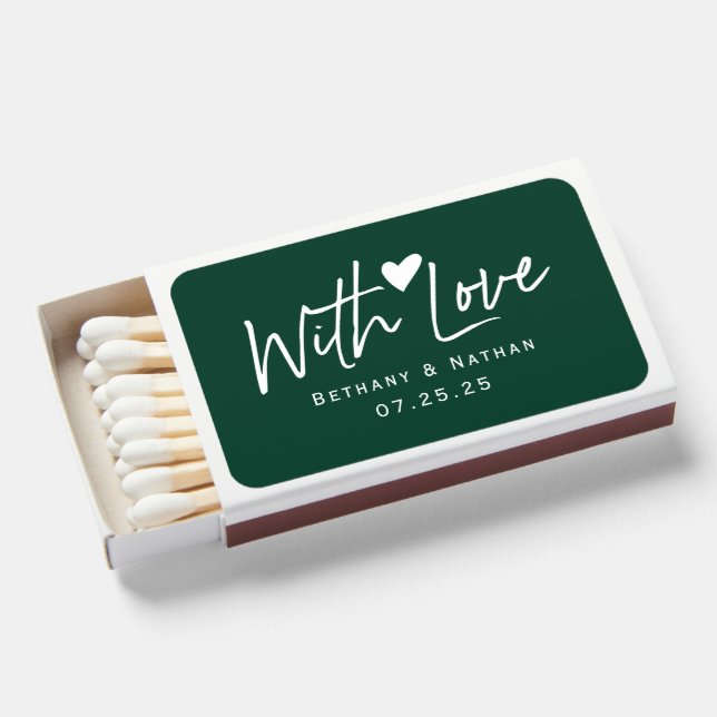 Sage Green modern calligraphy wedding favors Matchboxes (Front Open)