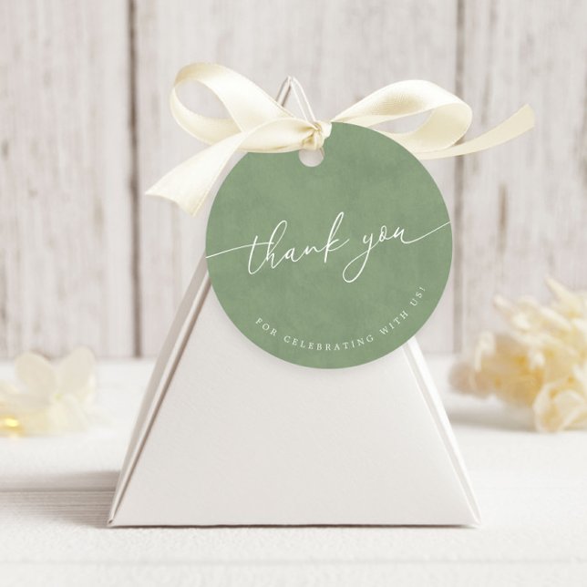 Sage Green Modern Calligraphy Wedding Thank You Favor Tags (Creator Uploaded)