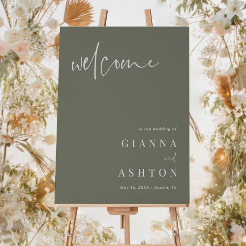 Sage Green Modern Calligraphy Wedding Welcome Sign