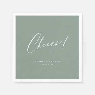Sage Green modern cheers script minimalist wedding Napkins