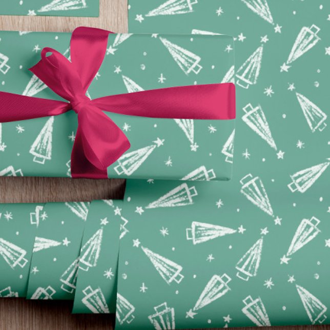 Sage Green Modern Christmas Tree Pattern Wrapping Paper (Creator Uploaded)