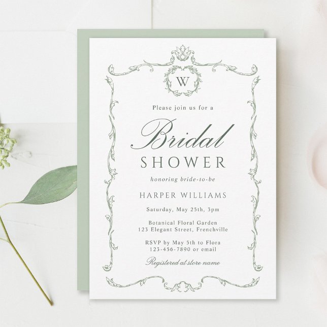 Sage Green Modern Classic Frame Bridal Shower  Invitation (Creator Uploaded)
