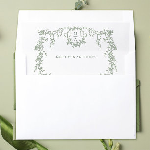 Sage Green Modern Classic French Floral Wedding  Envelope Liner