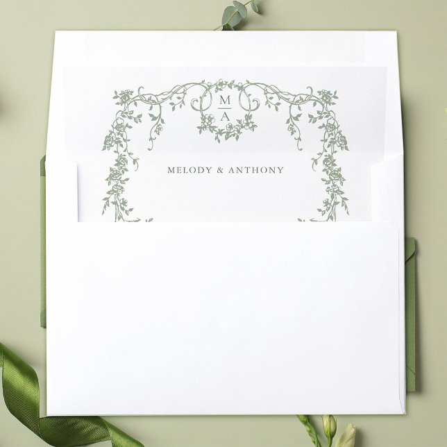 Sage Green Modern Classic French Floral Wedding  Envelope Liner (Creator Uploaded)