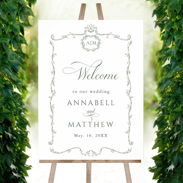 Sage Green Modern Classic French Wedding Welcome  Foam Board (Creator Uploaded)