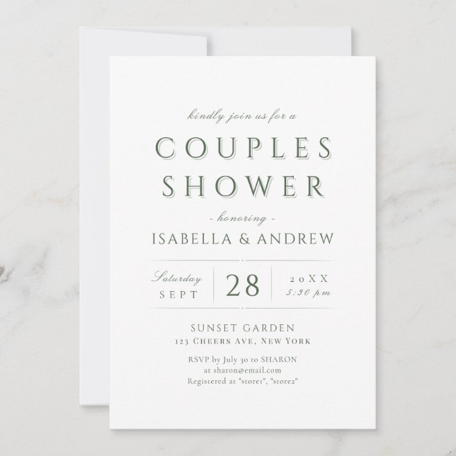 Sage Green Modern Classy Luxury Couples Shower Invitation (Front)