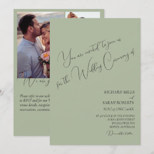 Sage Green Modern Custom Photo Collage Wedding Invitation