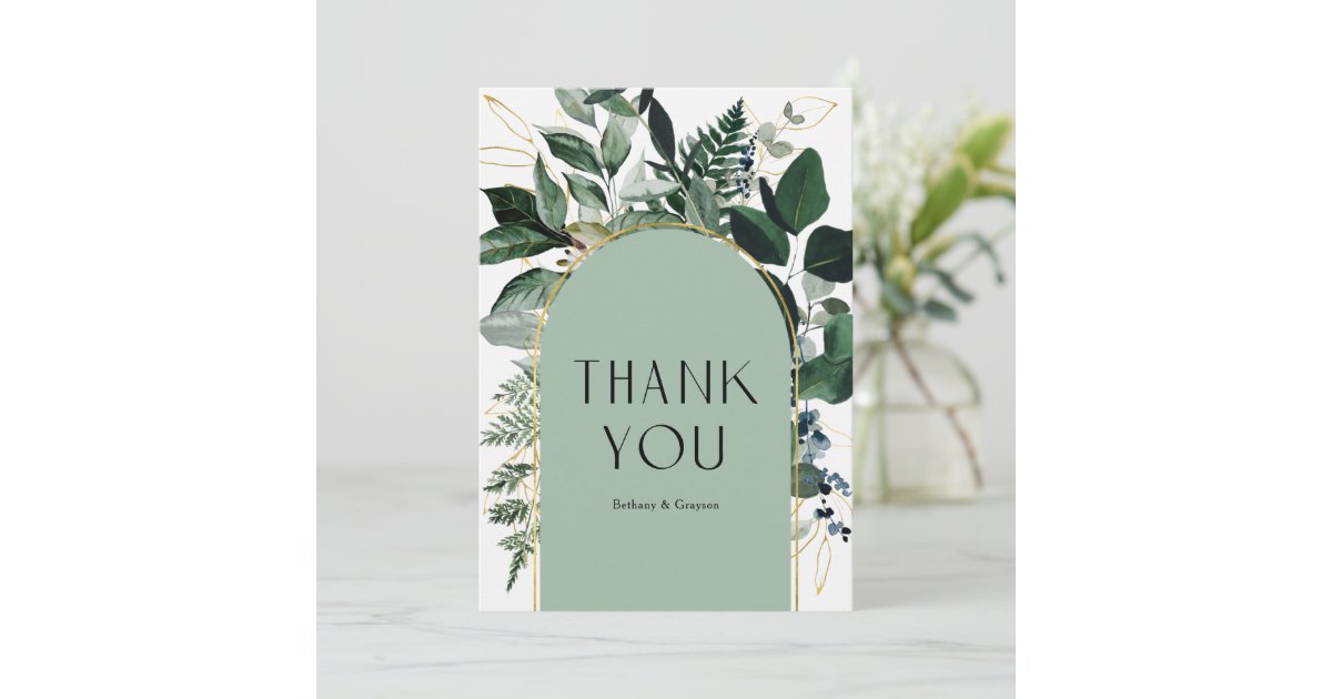Sage Green Modern elegant Greenery foliage wedding Thank You Card | Zazzle