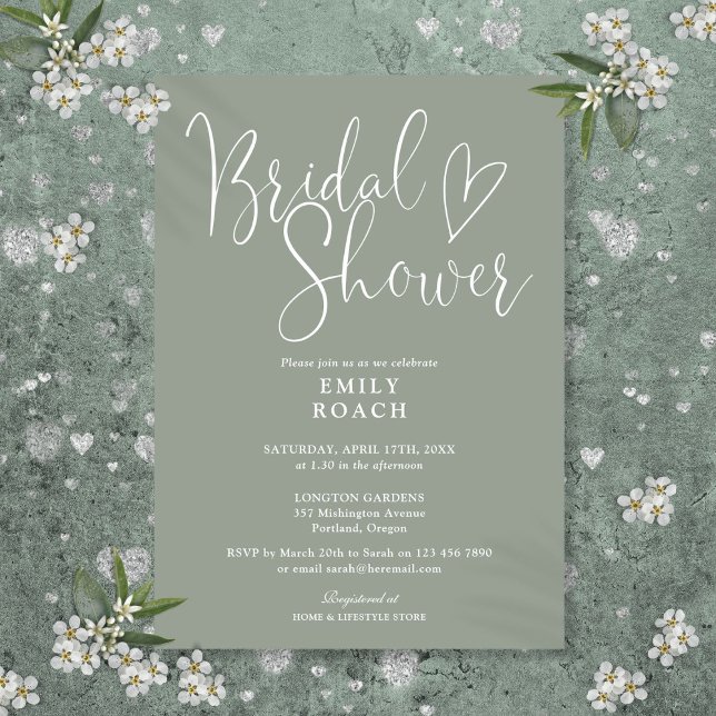 Sage Green Modern Elegant Script Bridal Shower Invitation (Sage Green Modern Elegant Script Bridal Shower Invitation)