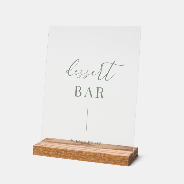 Sage Green Modern Elegant Wedding Dessert Bar Acrylic Sign (Angle)