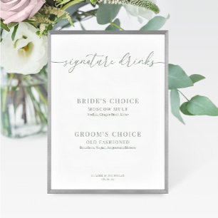 Sage Green Modern Elegant Wedding Drinks Sign