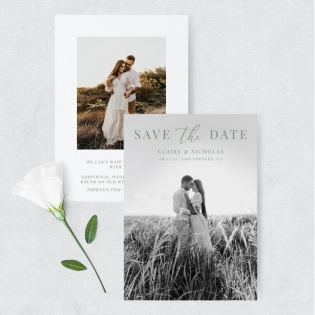 Sage Green Modern Elegant Wedding Photo Save The Date (Creator Uploaded)