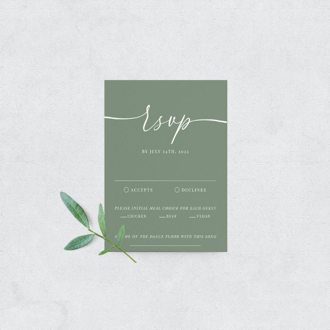 Sage Green Modern Elegant Wedding RSVP Card (Creator Uploaded)