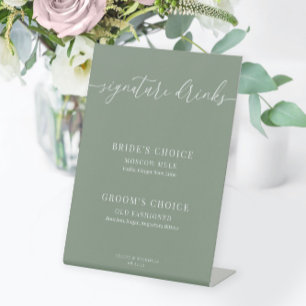 Sage Green Modern Elegant Wedding Signature Drinks Pedestal Sign