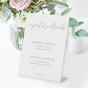 Sage Green Modern Elegant Wedding Signature Drinks Pedestal Sign