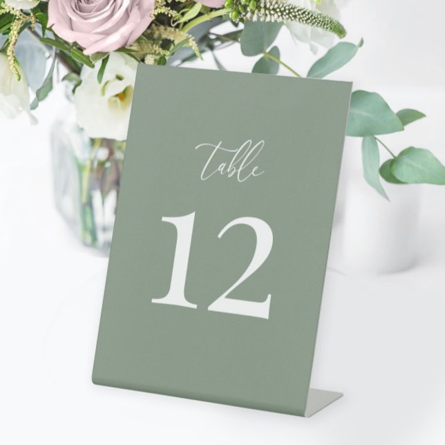 Sage Green Modern Elegant Wedding Table Number Pedestal Sign (Creator Uploaded)