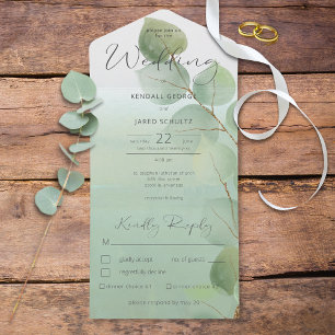 Sage Green Modern Eucalyptus Dinner All In One Invitation