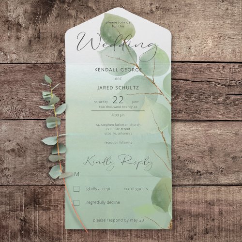 Sage Green Modern Eucalyptus No Dinner All In One Invitation