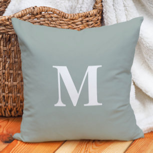 Sage Green Modern Farmhouse Monogram Throw Pillow