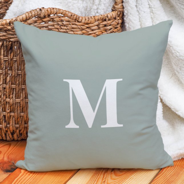 Sage Green Modern Farmhouse Monogram Throw Pillow (Sage green modern farmhouse large monogram decorator pillow)