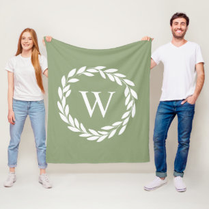 Sage Green Modern Farmhouse Style Monogrammed Fleece Blanket