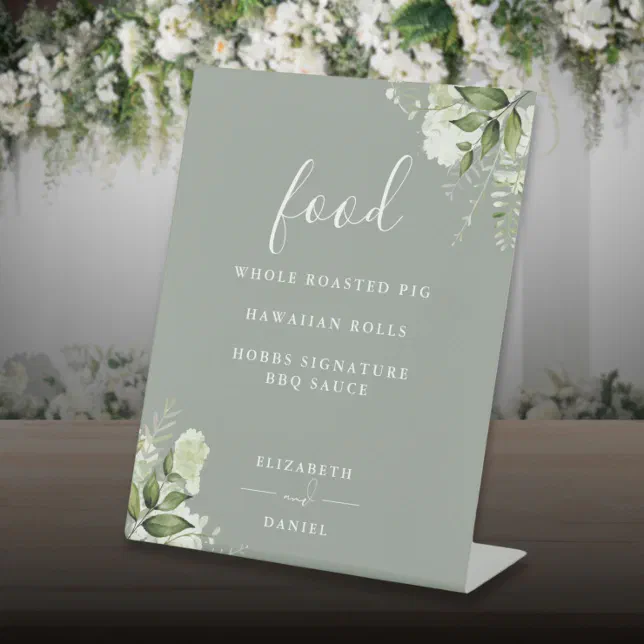 Sage Green Modern Floral Greenery Food Menu Pedestal Sign | Zazzle