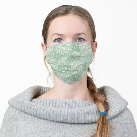 Sage Green Modern Floral Pattern Adult Cloth Face Mask (Worn)