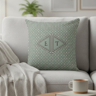 Sage Green Modern Geometric Monogram Throw Pillow