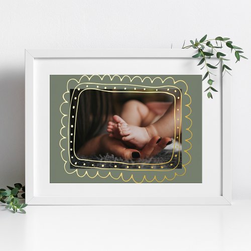 Sage GREEN Modern GOLD Doodle frame Photo Foil Prints