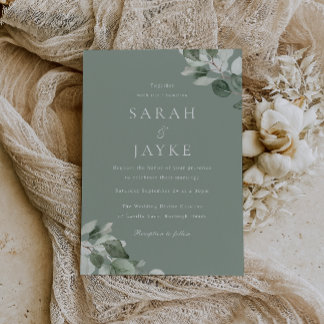 Sage Green Modern Green Leaf Wedding Invitation