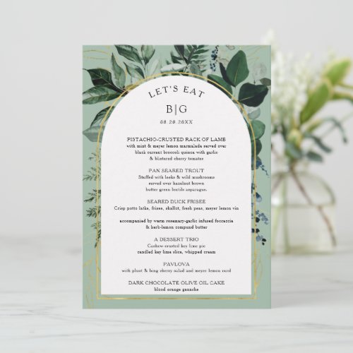 Sage Green Modern Greenery Rehearsal Dinner Menu