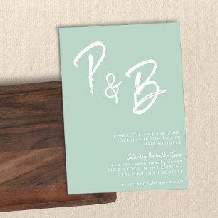 Sage Green Modern Handwritten Initials Wedding Invitation