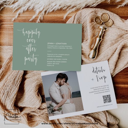 Sage Green Modern Happily Ever After QR Code Photo Invitation