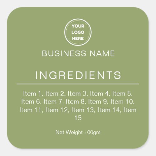 Sage Green Modern Logo List of Ingredients Label