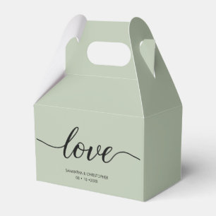 Sage Green Modern Love Script Wedding Thank you Favor Boxes