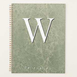 Sage Green Modern Marble Monogram Planner