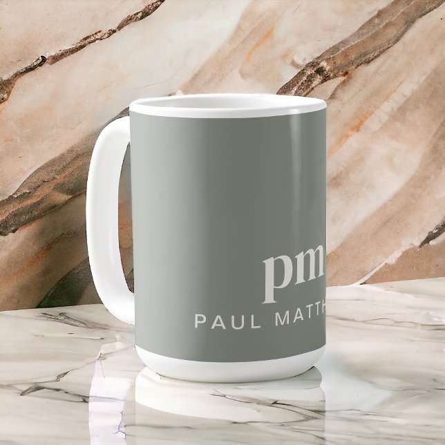Sage Green Modern Minimal Custom Monogram and Name Coffee Mug (Creator Uploaded)