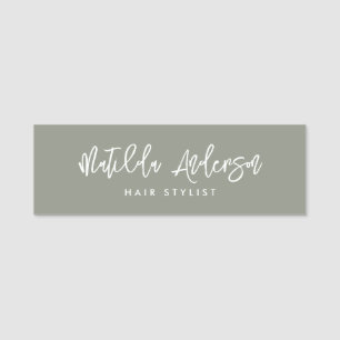 Sage green modern minimal elegant script name tag