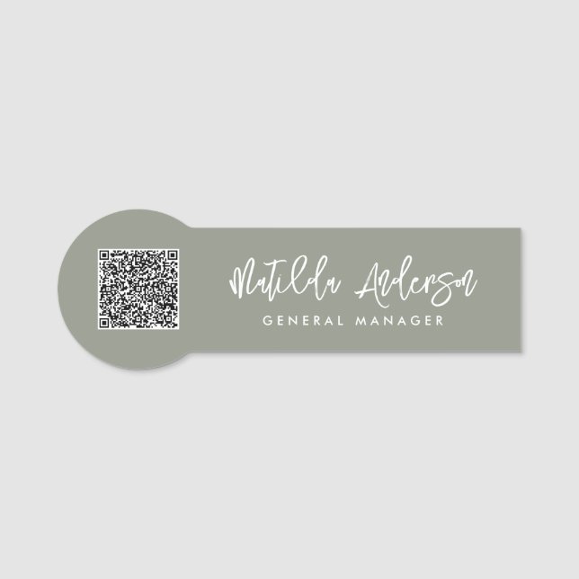 Sage green modern minimal elegant script  name tag (Front)