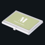 Sage Green Modern Minimal Monogram Initial Business Card Case<br><div class="desc">Sage Green Modern Minimal Monogram Initial Name Business Card Case with letter and name of choice.</div>