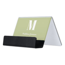 Sage Green Modern Minimal Monogram Initial Desk Business Card Holder