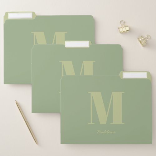 Sage Green Modern Minimal Monogram Initial Name File Folder
