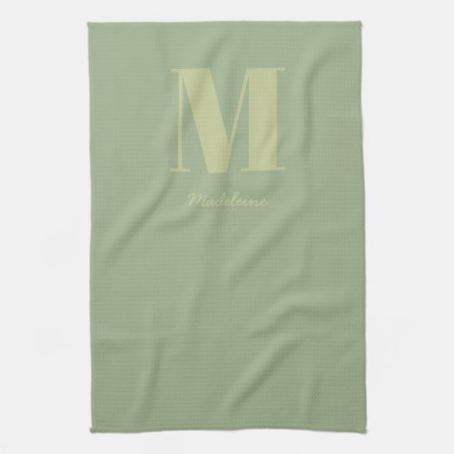 Sage Green Modern Minimal Monogram Initial Name Kitchen Towel