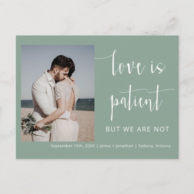 Sage Green Modern Minimal Script Photo Elopement Postcard (Front)