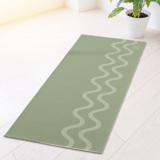 Sage Green Modern Minimal Wavy Lines And Initials Yoga Mat