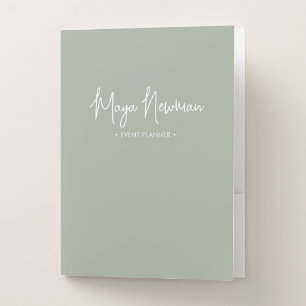 SAGE GREEN Modern Minimalist Feminine Monogram Pocket Folder