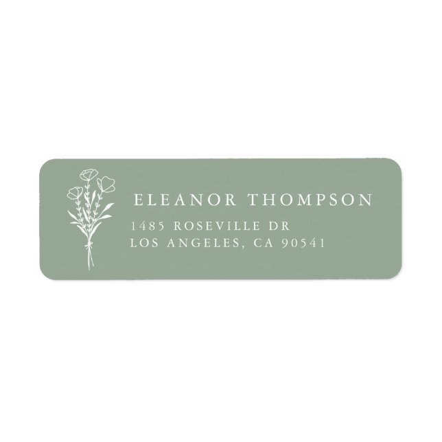 Sage Green Modern Minimalist Floral Bouquet Label (Front)